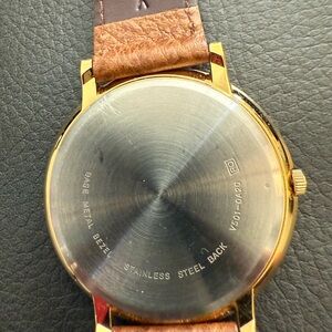 Gold and Brown Mickey Large Face Watch with Leather Strap